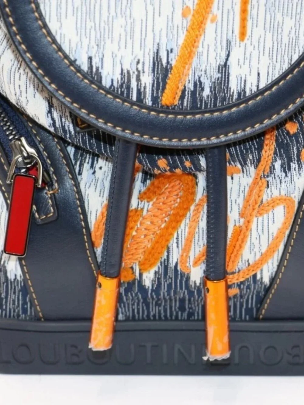 Christian Louboutin Explorafunk Small Denim Backpack - Orange/Navy